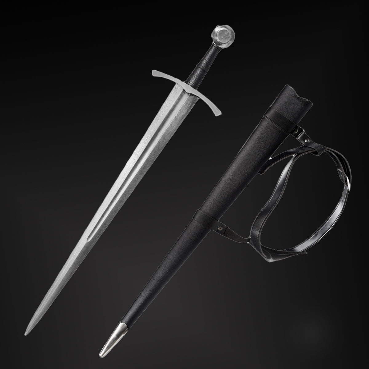 "Ashen Oath" Hand-Forged Damascus Medieval Sword