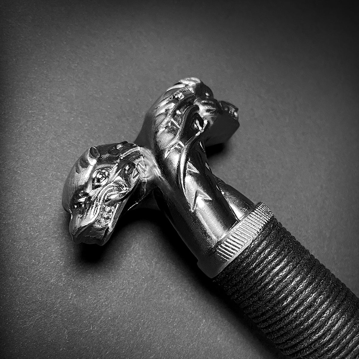 Knights Collection Amphisbaena medieval sword with twin serpent pommel and wrapped leather grip for display