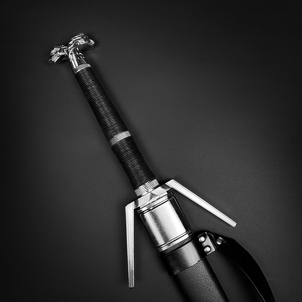 Knights Collection Amphisbaena medieval sword with double guard leather wrapped hilt and silver dragon pommel