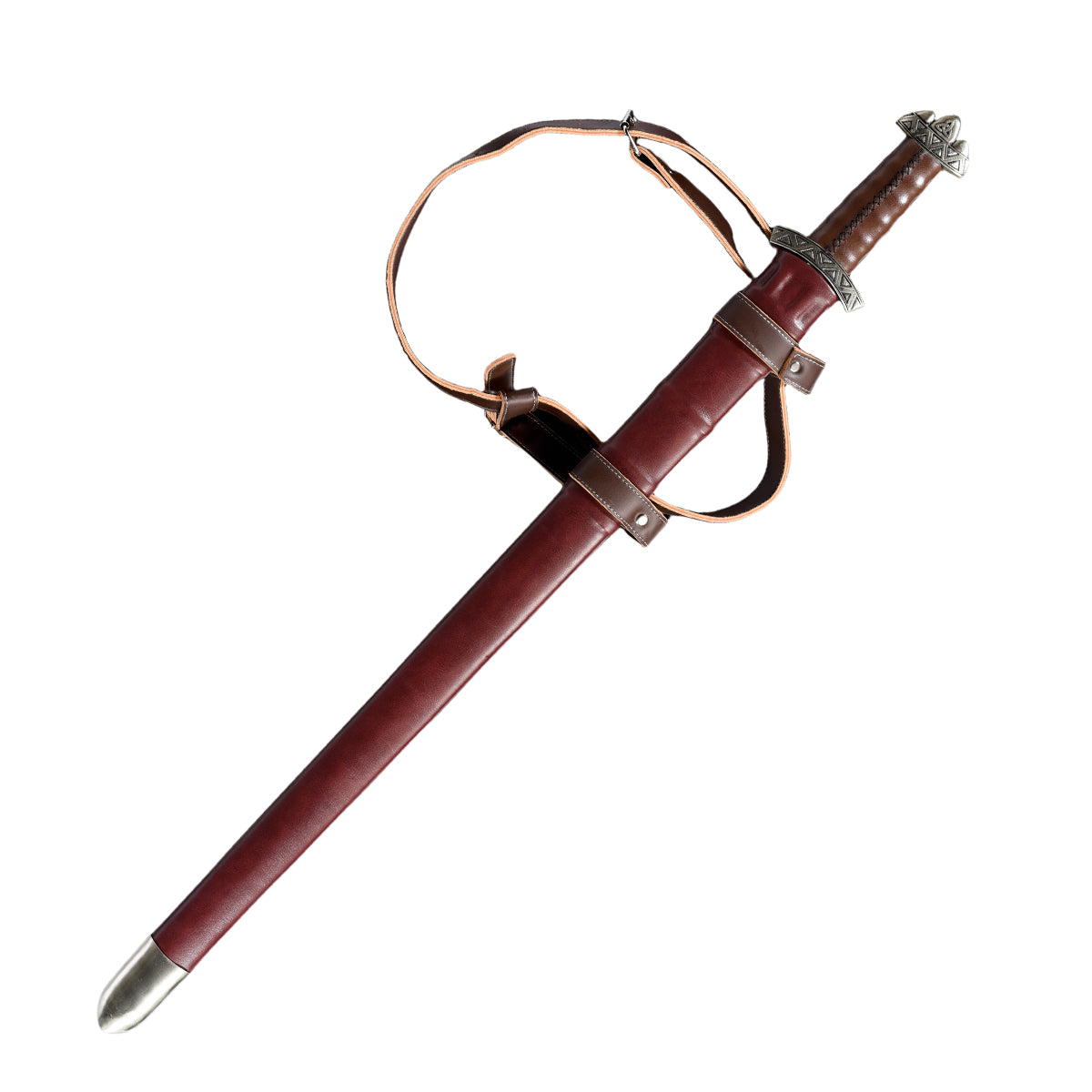 Knight's Collection hand-forged damascus viking sword in leather scabbard with shoulder strap