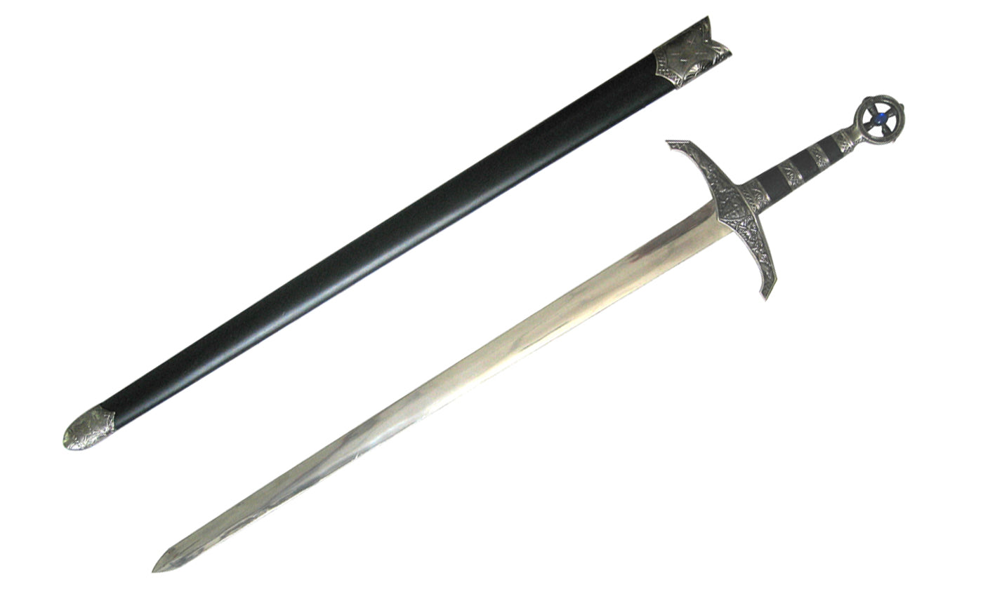 Knights Collection Robin Hood Medieval One Hand sword with steel blade decorative pommel and black scabbard