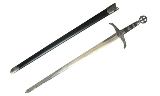 Knights Collection Robin Hood Medieval One Hand sword with steel blade decorative pommel and black scabbard