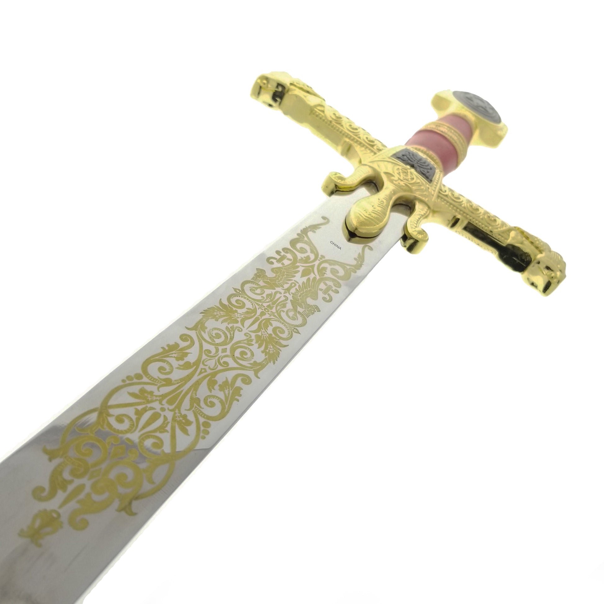 49 Red King Solomon Sword with ornate gold designs and decorative gold handle from Knight Collections
