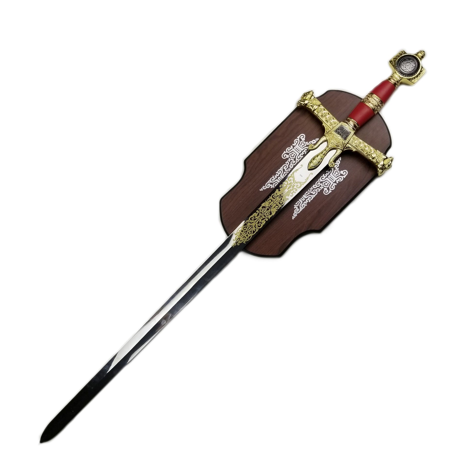 49" Red King Solomon Sword from Knight Collections with ornate gold detailing on blade and hilt