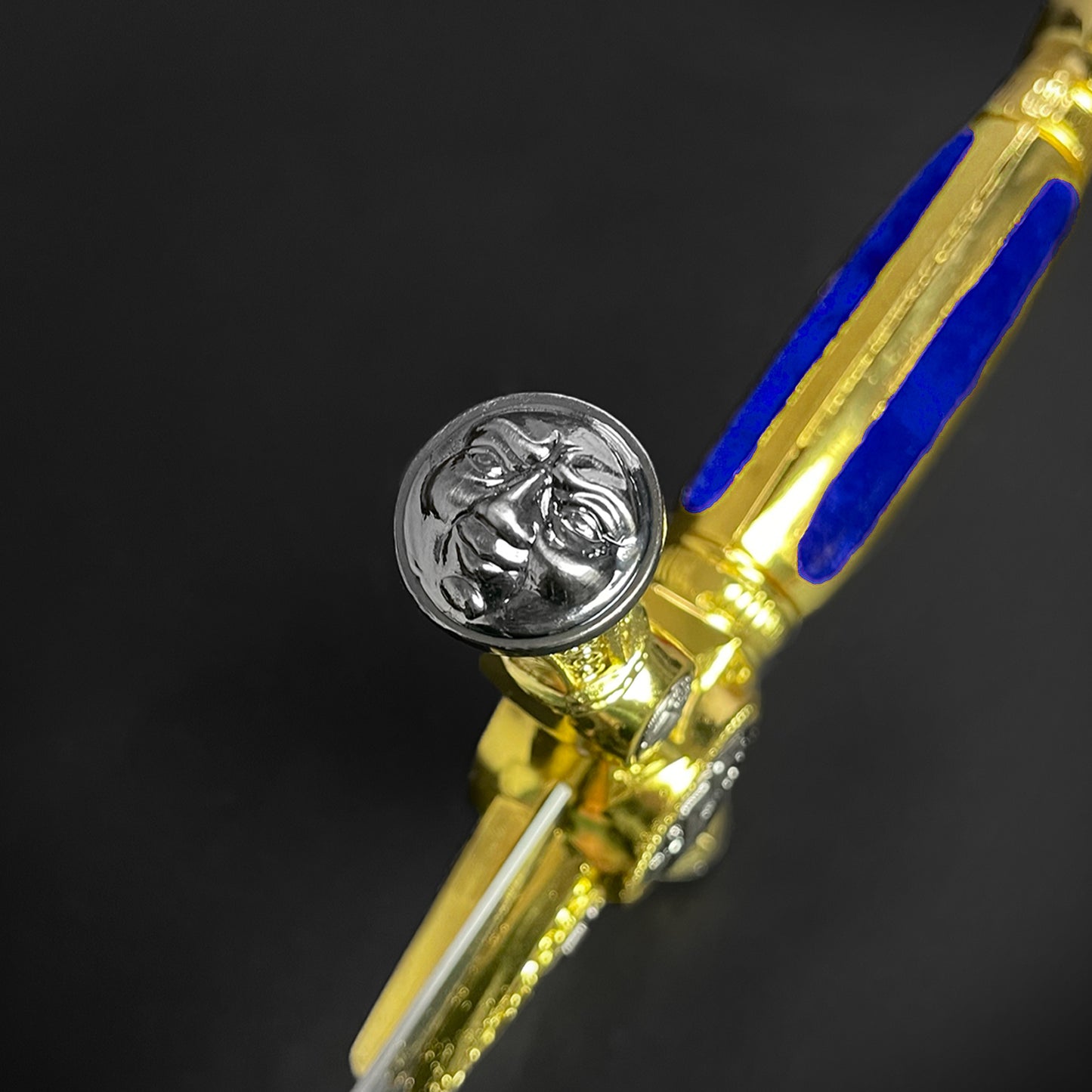 Knights Collection freemason decorative sword gold hilt with blue velvet grip and engraved face pommel