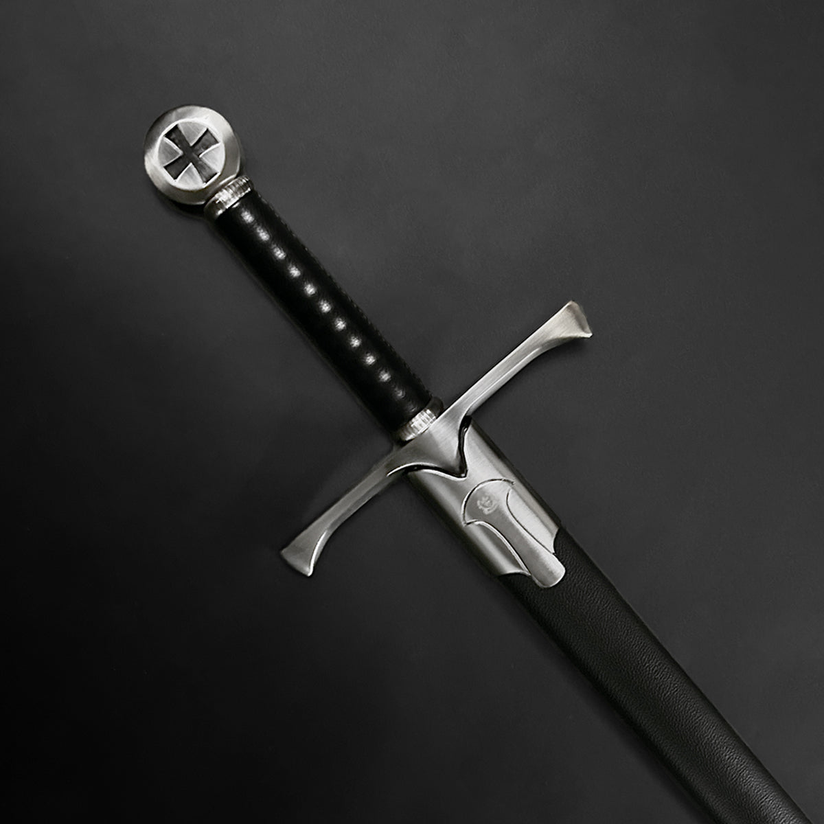 Knights Collection One Hand Templar Sword with black leather wrapped grip stainless steel crossguard and scabbard