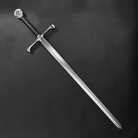 Knights Collection One Hand Templar Sword polished steel double edged blade leather wrapped grip medieval crossguard