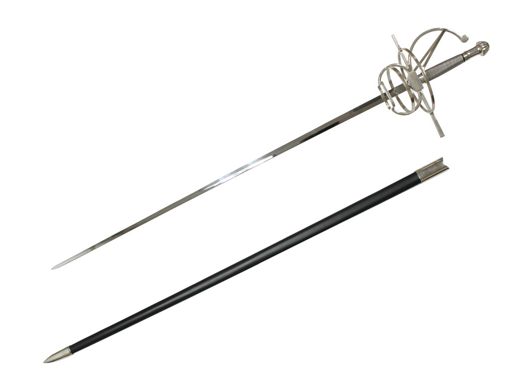 Knight's Collection medieval rapier collectors sword with steel blade and black scabbard