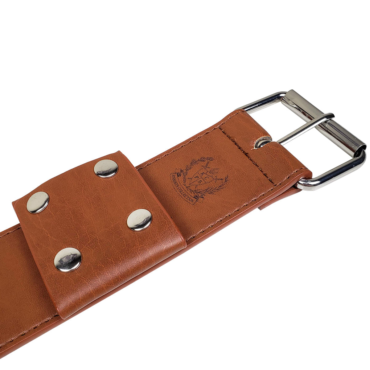 Knight Collections medieval sword belt in brown leather with silver buckle and decorative rivets