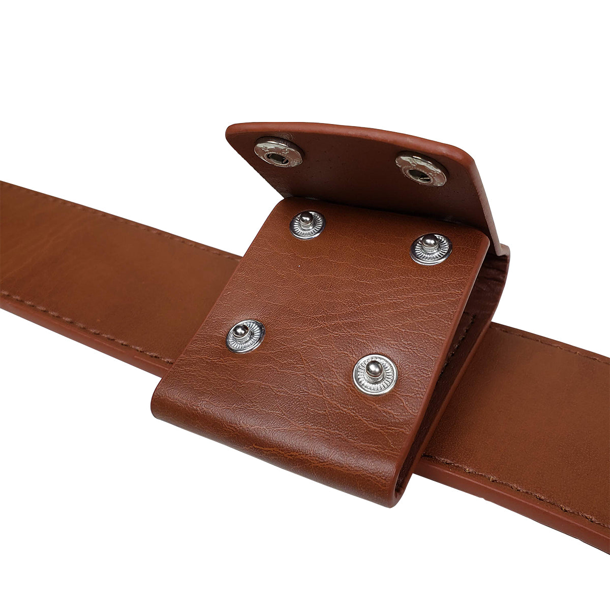 Brown leather medieval sword belt with metal snap fasteners by Knight Collections