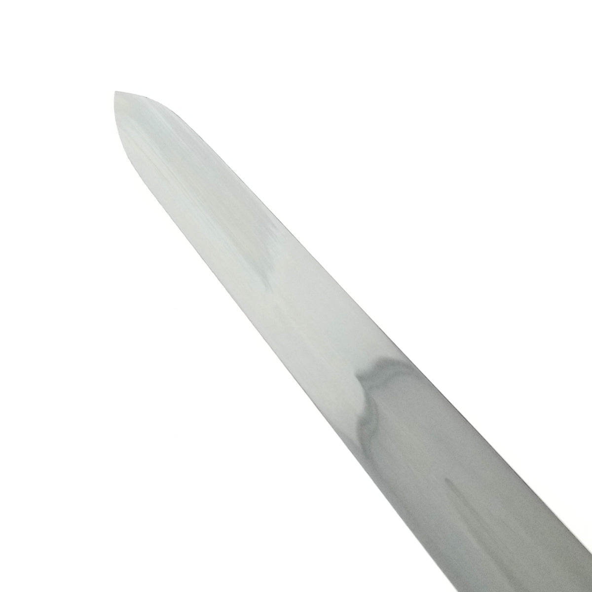 Close-up of hand-forged medieval sword replica blade from Knights Collection showing sharp polished steel