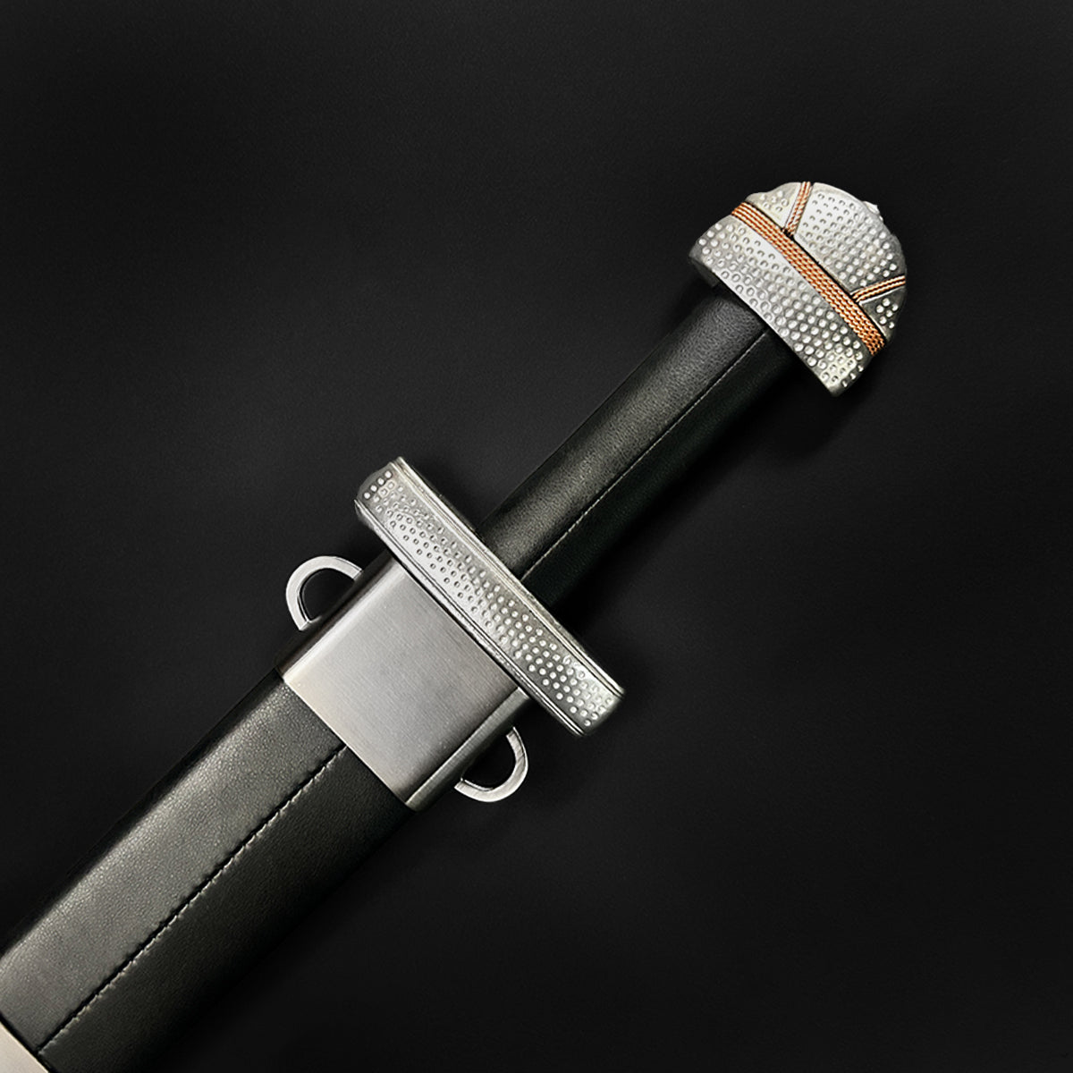 Knight's Collection hand-forged viking longsword with black leather scabbard and studded silver pommel