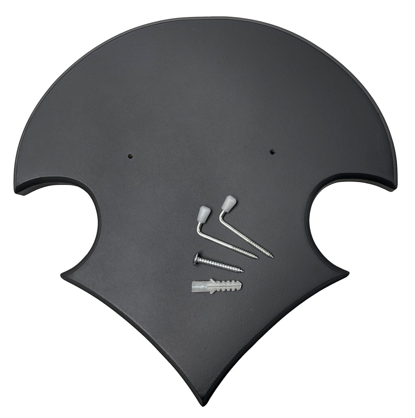 Black wall mount plaque with screws for decorative fantasy Barbarian sword display