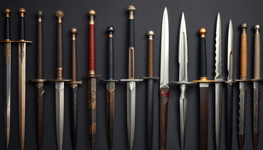 A collection of various medieval sword styles displayed