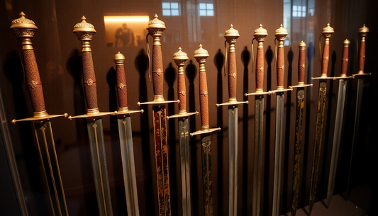 A detailed display of ancient Roman swords
