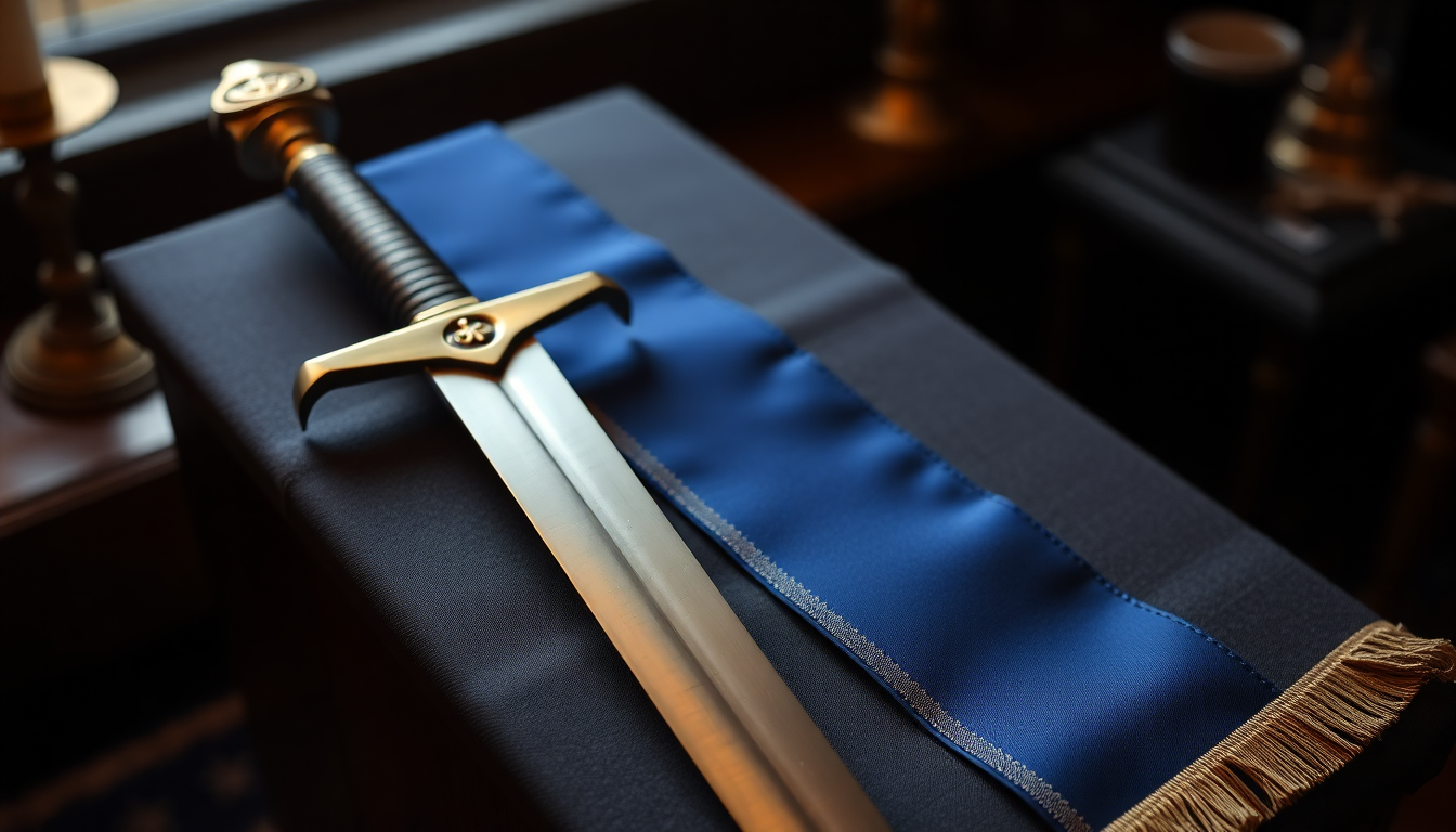A Masonic ceremonial sword displayed as a special gift