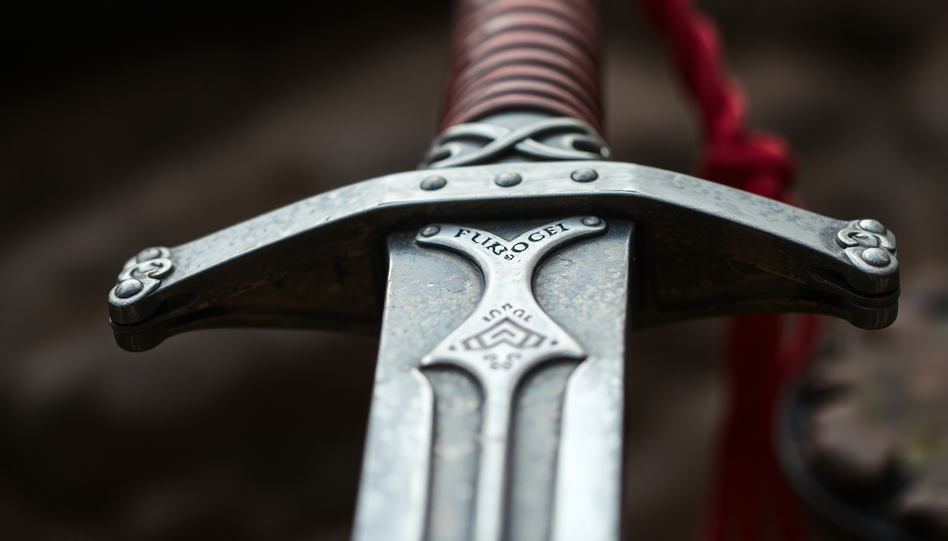 A battle-ready medieval sword close up