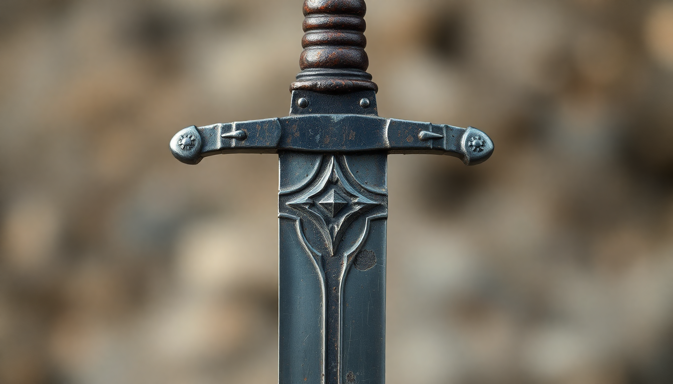 a close up to a medieval sword blade