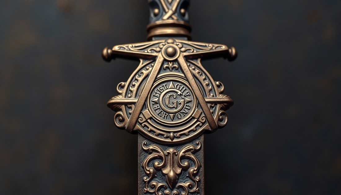 An ornate masonic sword with a seal of solomon engravings