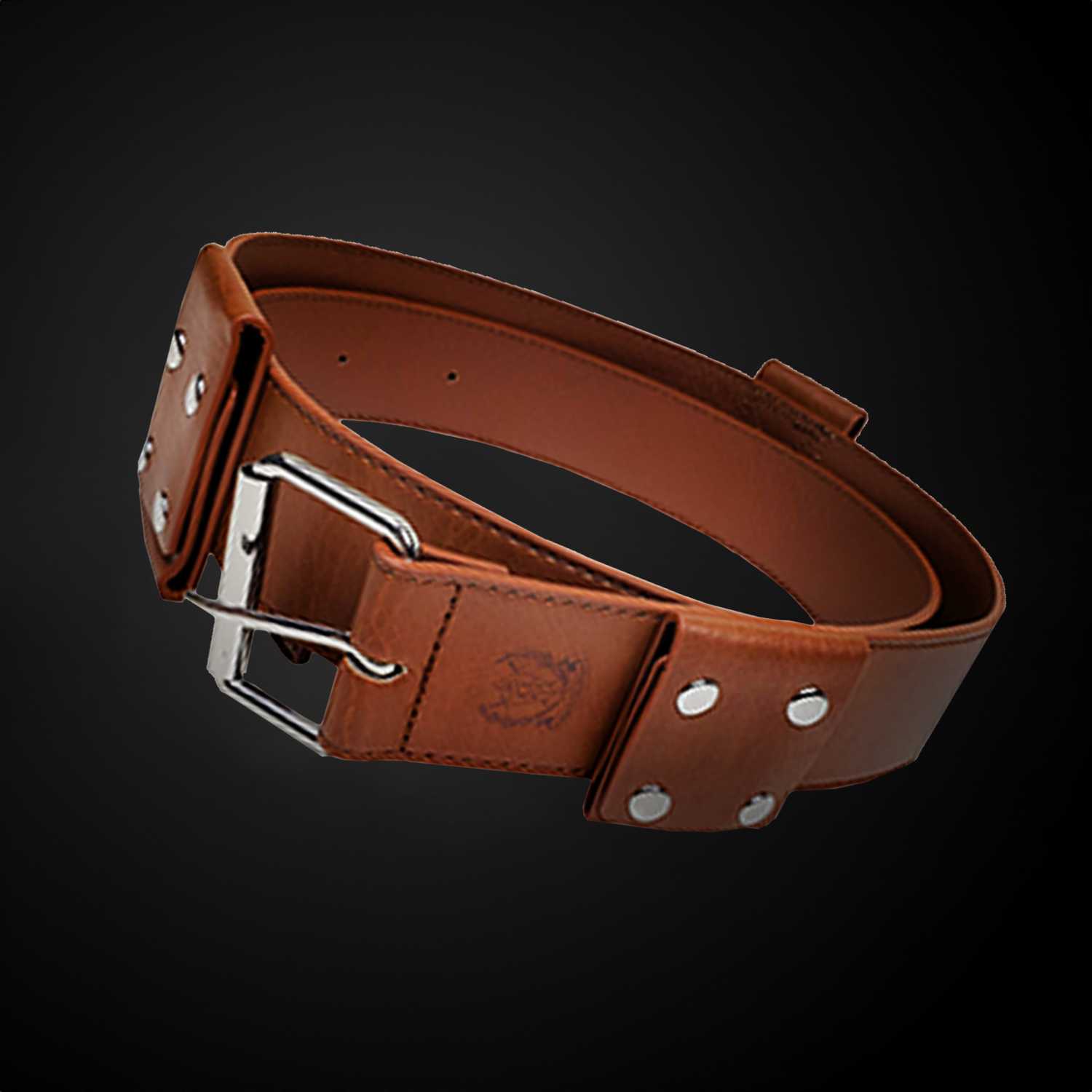 Brown leather belt with metal buckle and rivets from medieval sword accessories collection