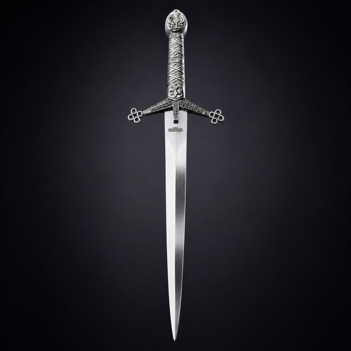 Ornate silver medieval dagger on black | Knight's Collection