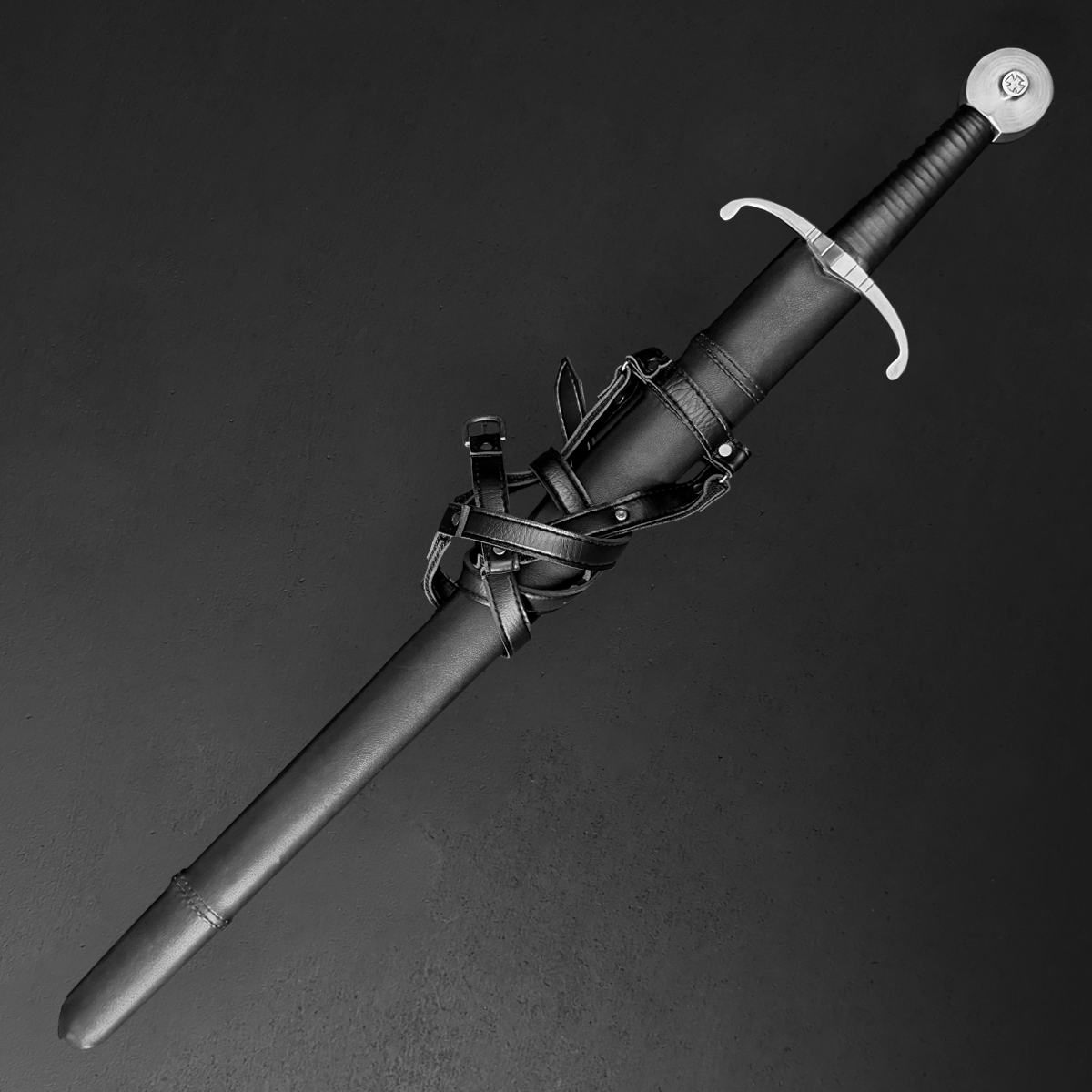 35" Hand-Forged Medieval Sword 1045 Carbon Steel  w/ Leather Strips