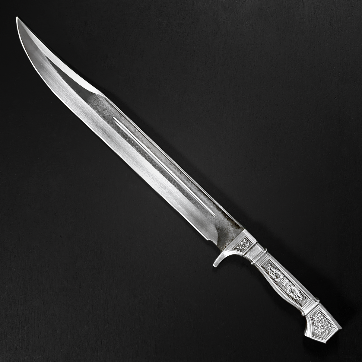 Ornate silver dagger on black background | Knight's Collection