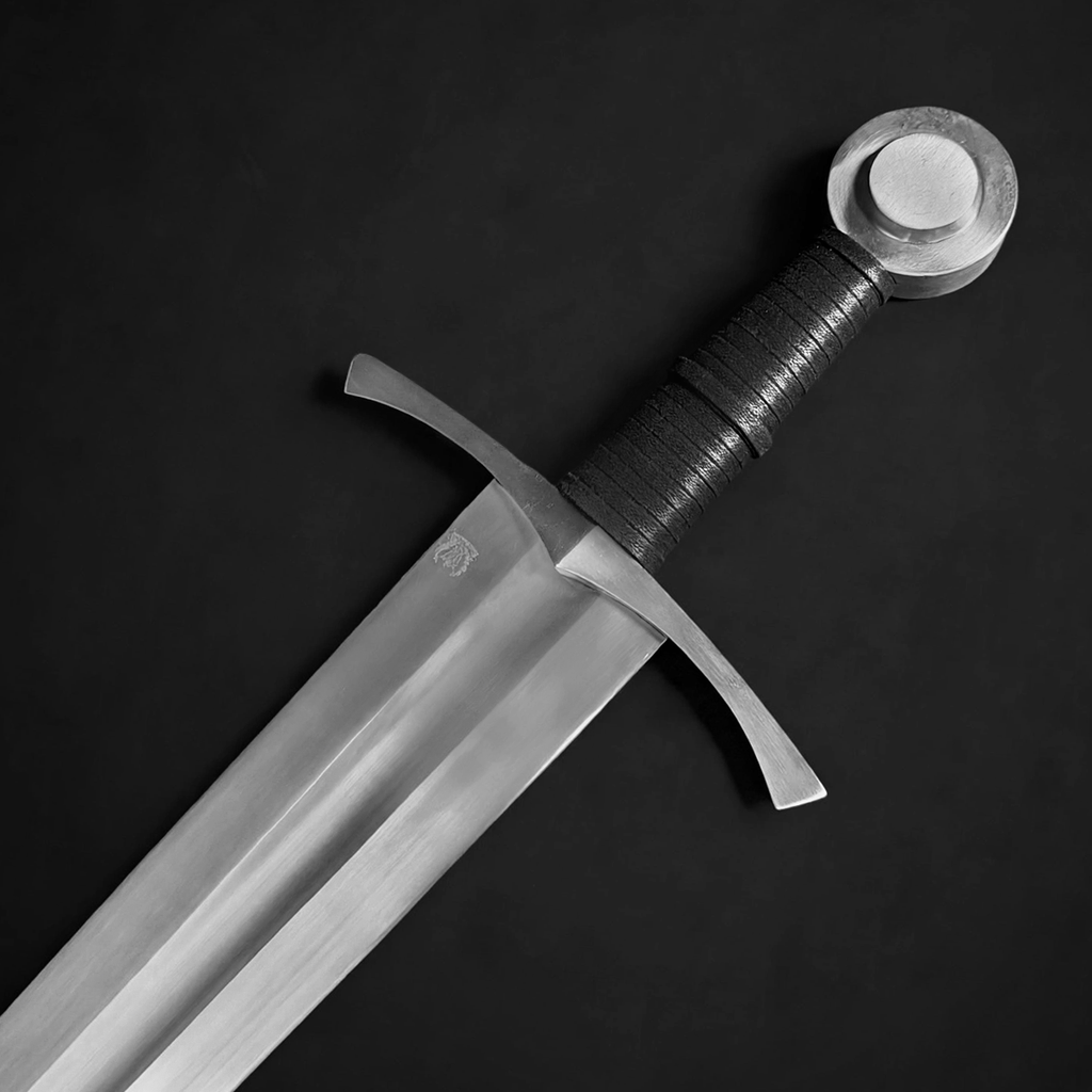 The Ashen Measure 37.8-inch hand-forged medieval sword with 1060 high carbon steel blade and leather scabbard