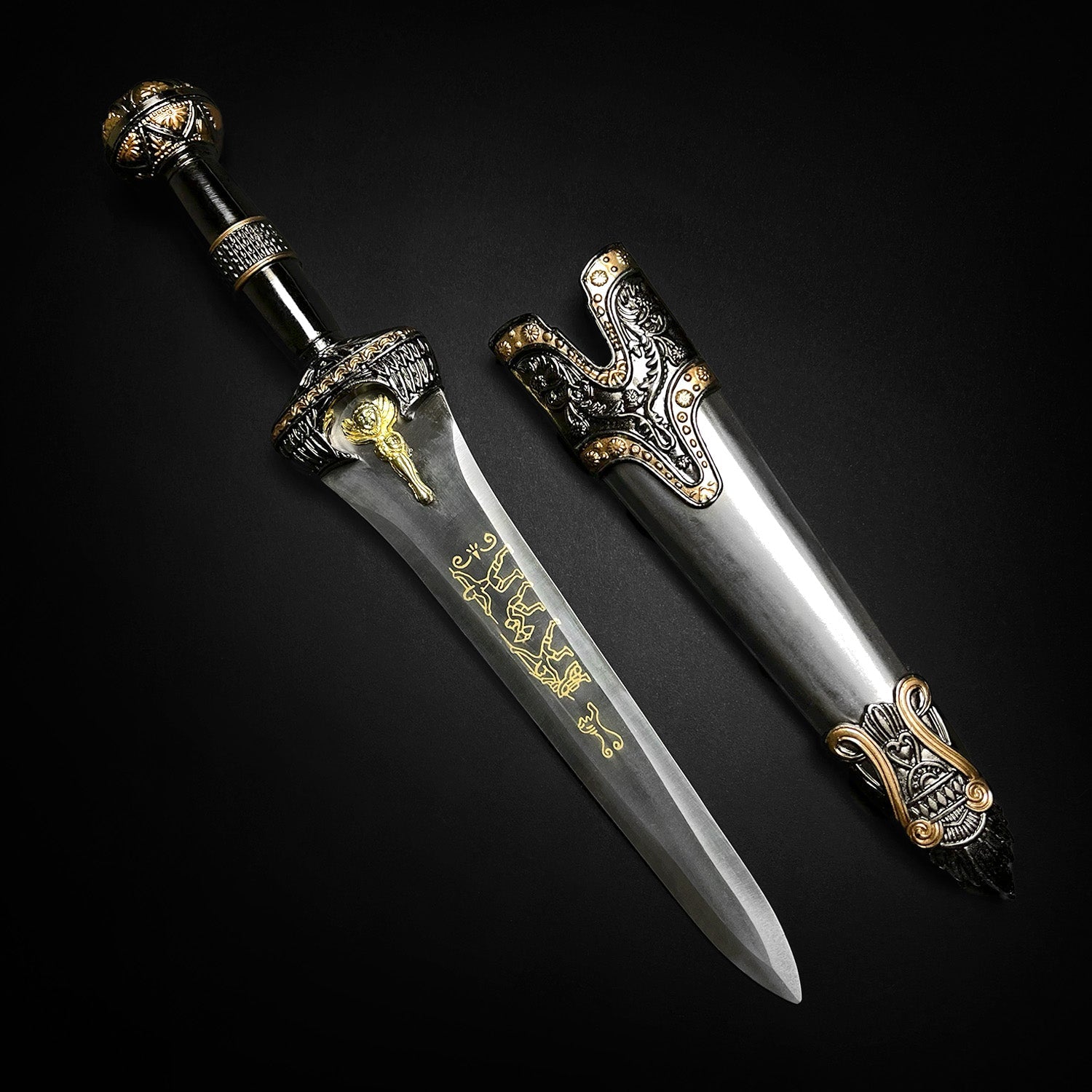 14 1/4" Roman Dagger Blue Crystal