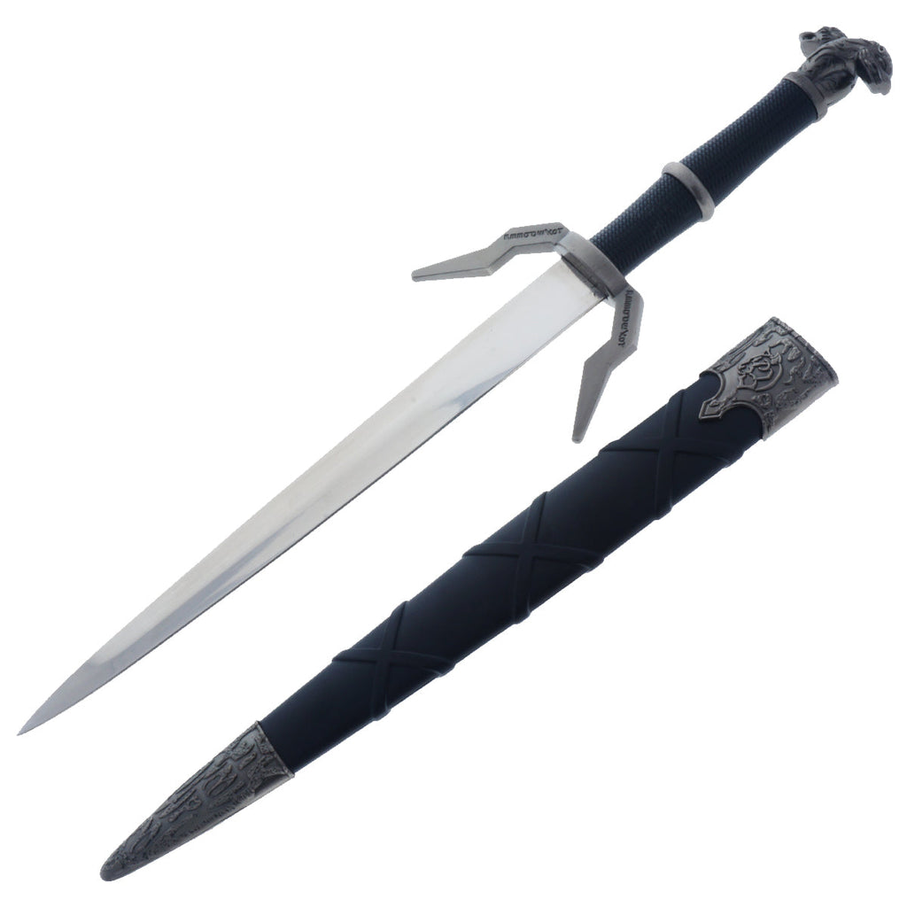 15.75" Black Medieval Sword w/Black Plastic Scabbard