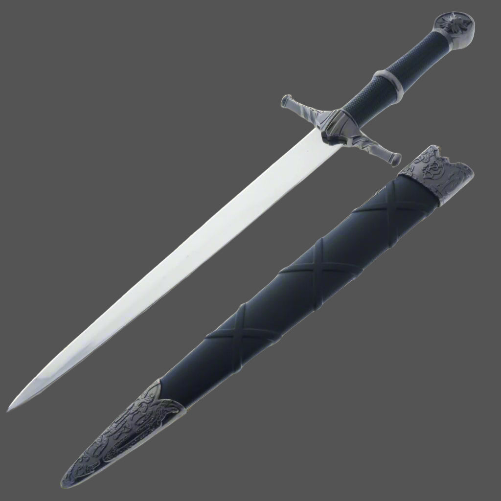 16"  Black Wolf Head Medieval Dagger w/Plastic Scabbard