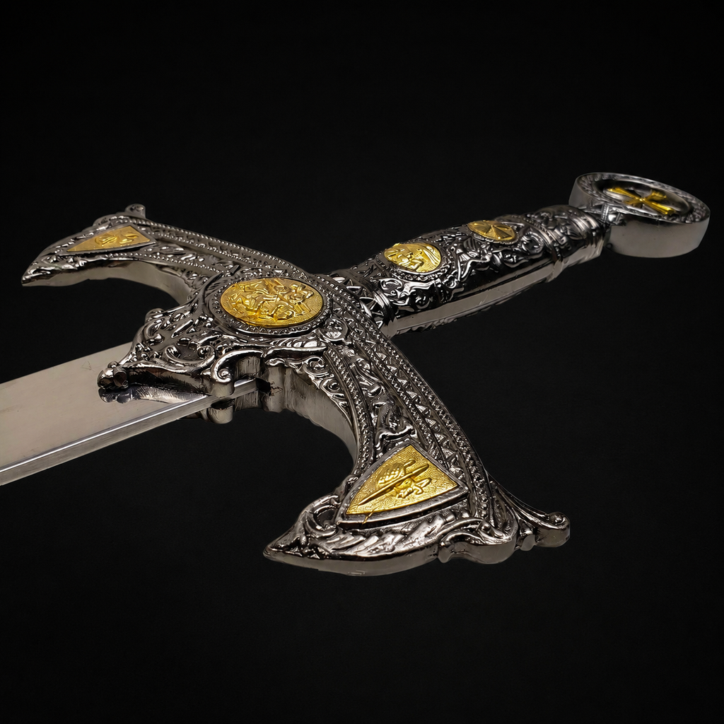 Ornate replica sword hilt with gold | Knight's Collection