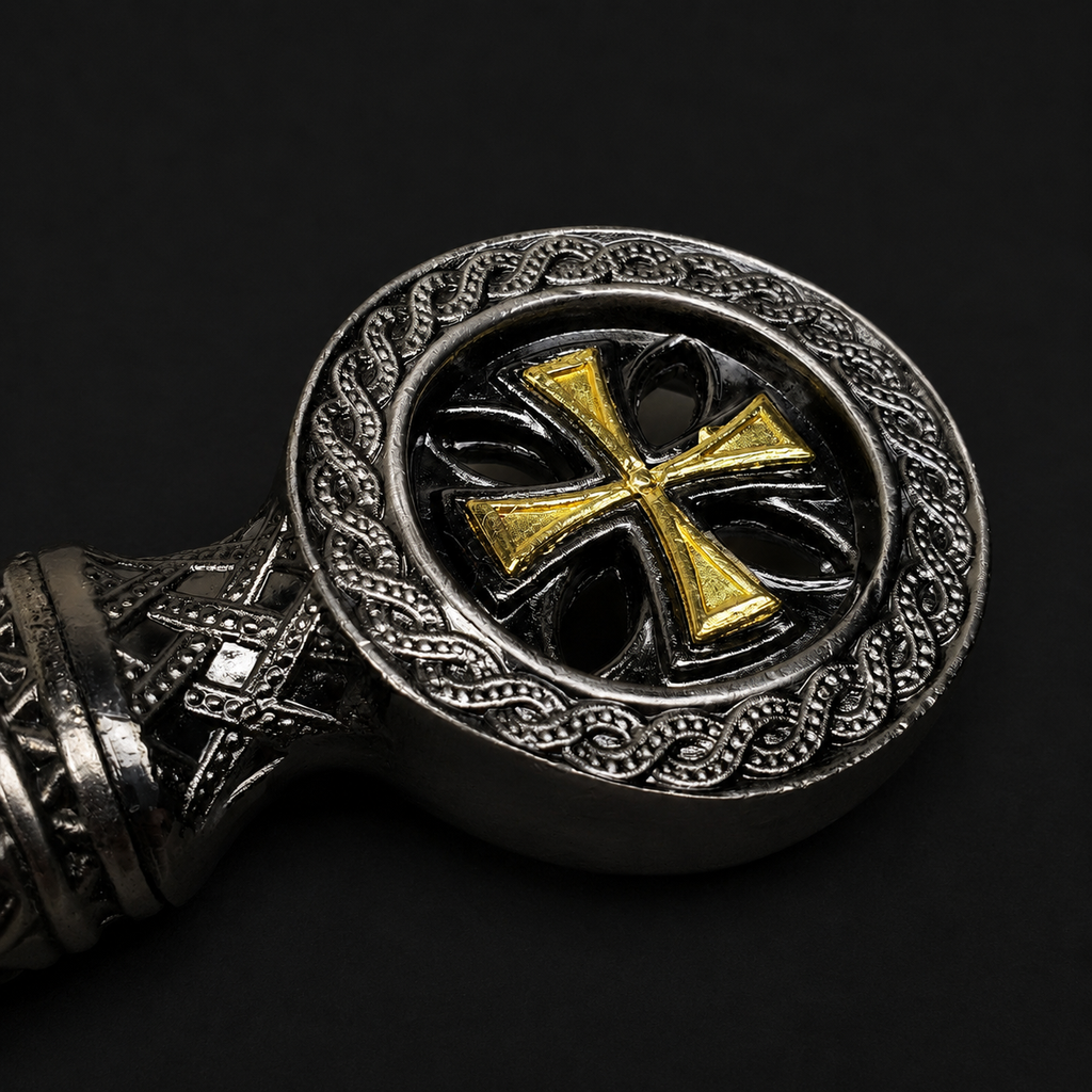Templar sword pommel with gold cross | Knight's Collection