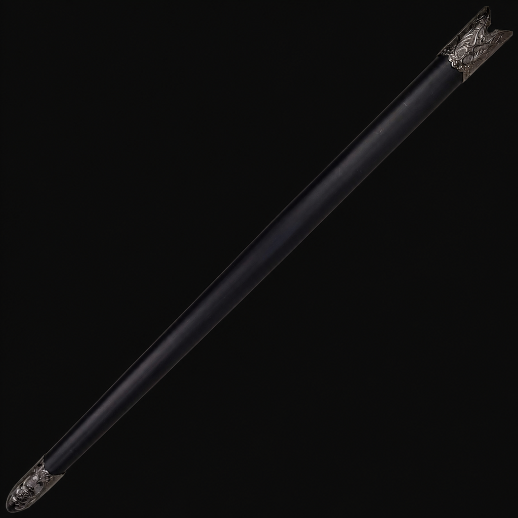 Black scabbard with ornate silver fittings | Knight's Collection