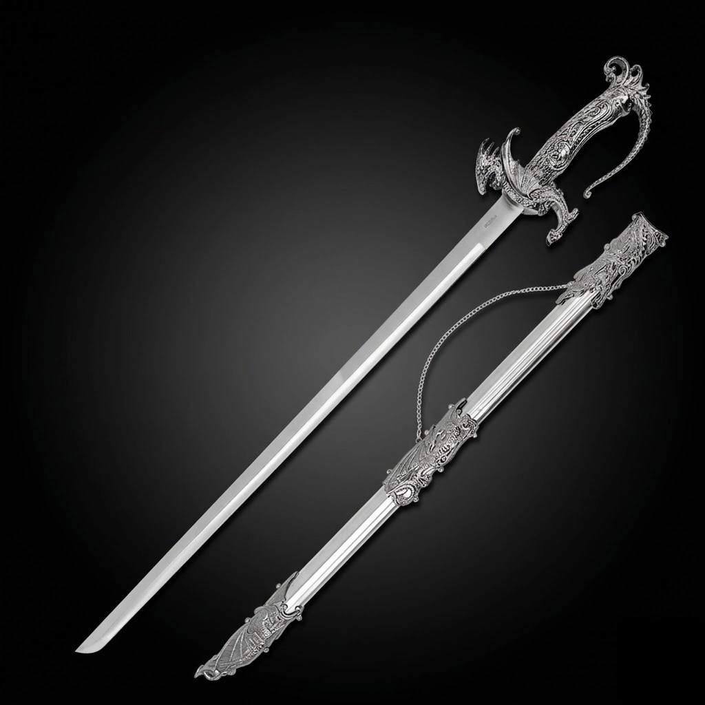 Saint George Medieval Dragon Sword – Decorative Replica Display Piece, Dull Blade Collectible, Knight Fantasy Sword for Cosplay, Home Decor and Collections