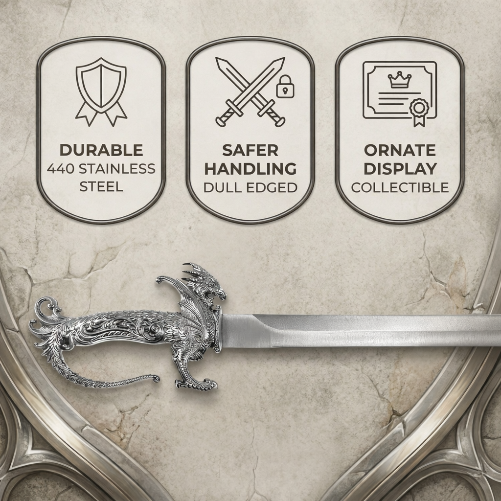 Saint George Medieval Dragon Sword – Decorative Replica Display Piece, Dull Blade Collectible, Knight Fantasy Sword for Cosplay, Home Decor and Collections