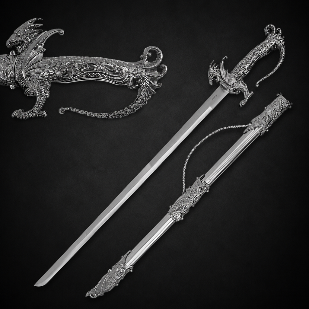 Saint George Medieval Dragon Sword – Decorative Replica Display Piece, Dull Blade Collectible, Knight Fantasy Sword for Cosplay, Home Decor and Collections