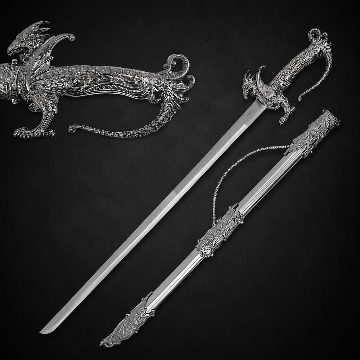 Saint George Medieval Dragon Sword – Decorative Replica Display Piece, Dull Blade Collectible, Knight Fantasy Sword for Cosplay, Home Decor and Collections
