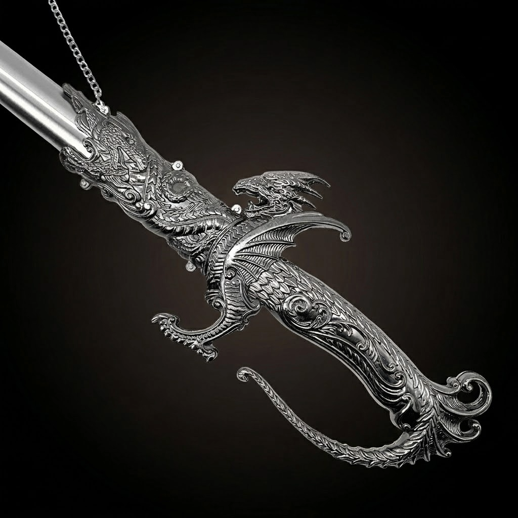 Saint George Medieval Dragon Sword – Decorative Replica Display Piece, Dull Blade Collectible, Knight Fantasy Sword for Cosplay, Home Decor and Collections