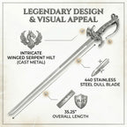 Saint George Medieval Dragon Sword – Decorative Replica Display Piece, Dull Blade Collectible, Knight Fantasy Sword for Cosplay, Home Decor and Collections