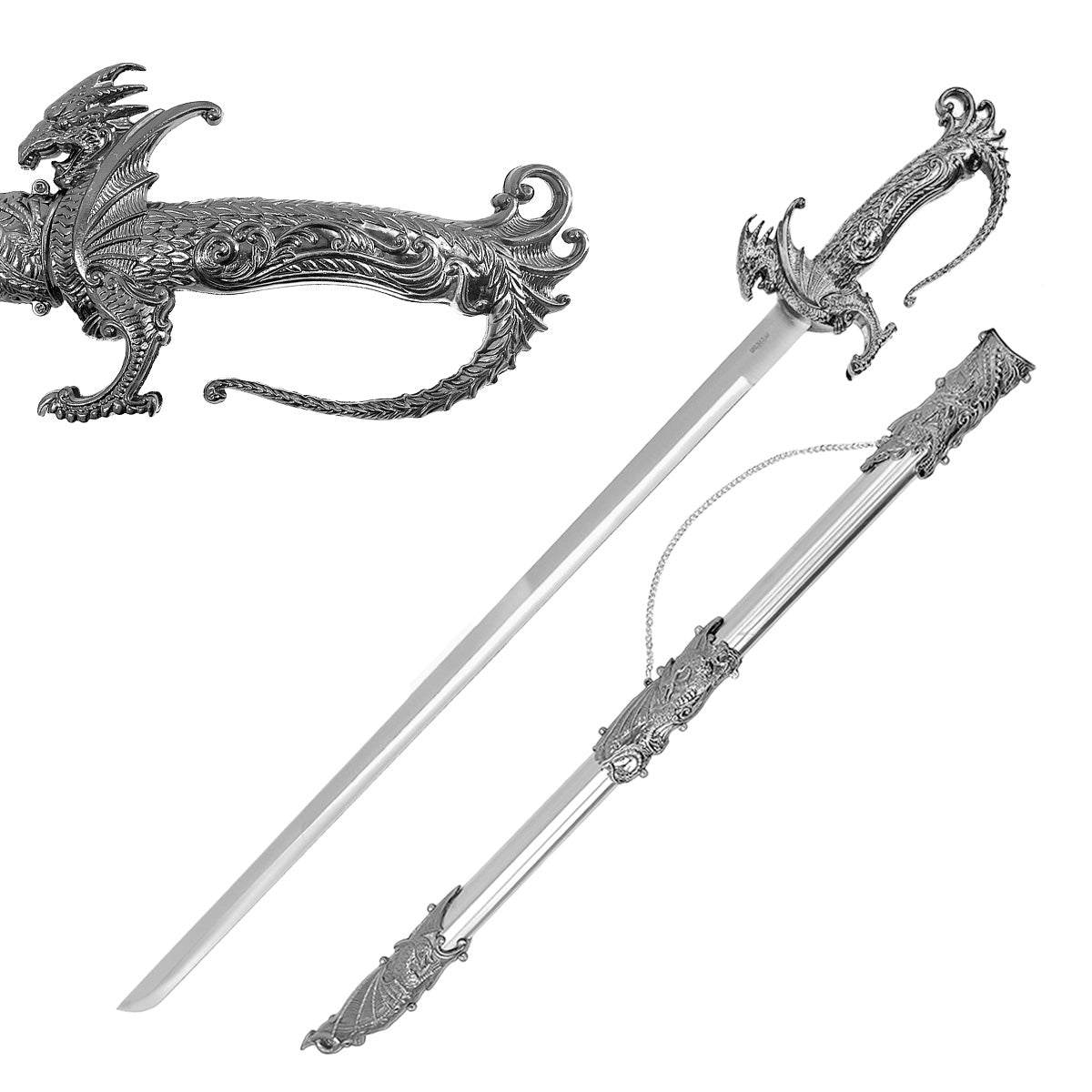 Saint George Medieval Dragon Sword – Decorative Replica Display Piece, Dull Blade Collectible, Knight Fantasy Sword for Cosplay, Home Decor and Collections
