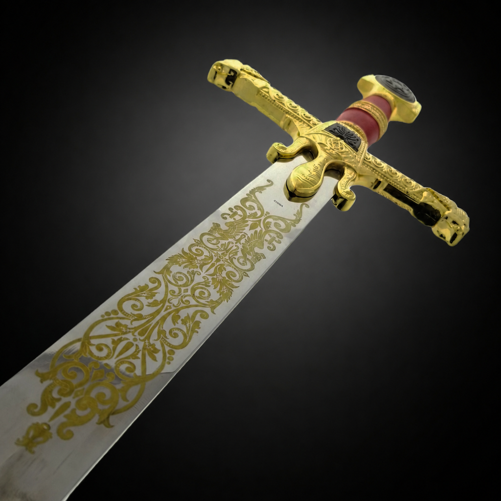 Gold-etched sword with ornate golden hilt | Knight's Collection