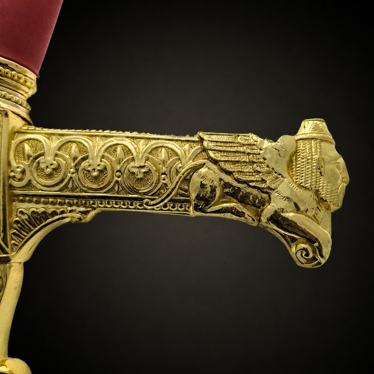 Gold sword crossguard with winged sphinx | Knight's Collection