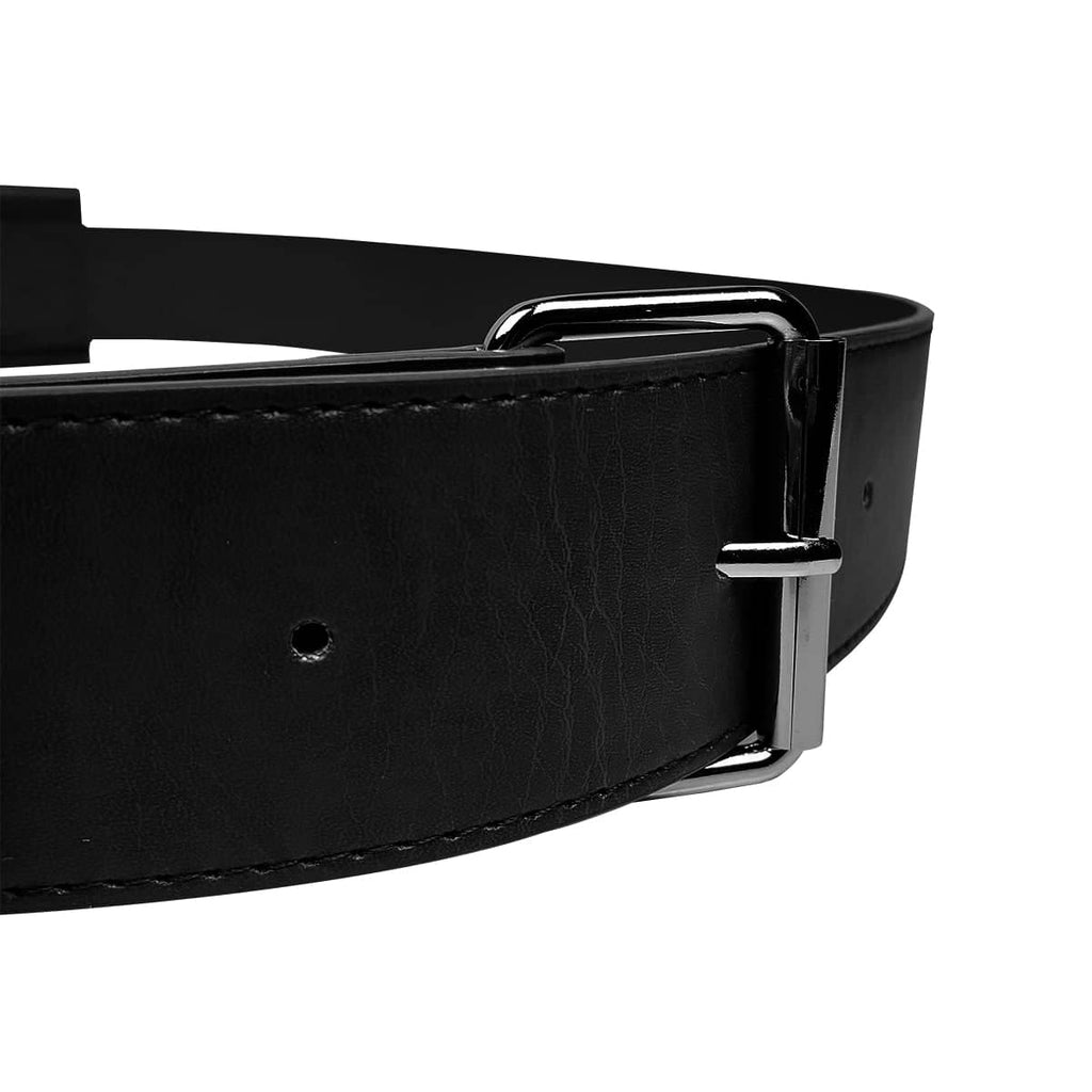 Black medieval sword belt made of durable leather with silver buckle 