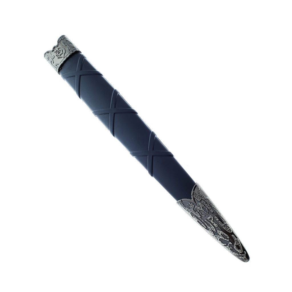 Black Wolf Head Medieval Dagger with Intricate Silver Detailing and Textured Handle