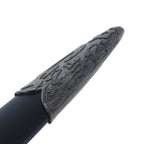 Black Wolf Head Medieval Dagger with Intricate Etched Sheath and Sharp Blade Design