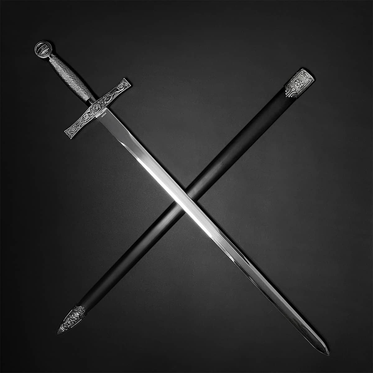 Chivalry one-hand medieval sword from Knight's Collection with intricate detailing and a sleek blade