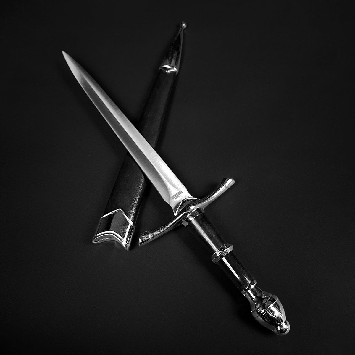 Classic Medieval Dagger with a sleek blade and ornate handle, includes a matching sheath