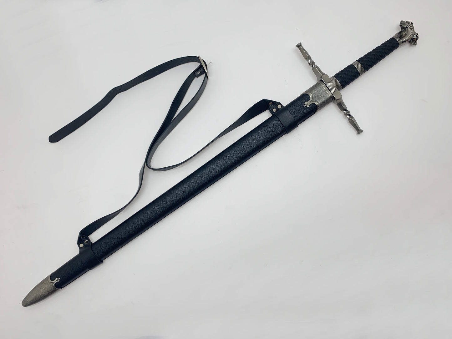 Knight's Collection collectible medieval sword with detailed hilt and leather scabbard for display