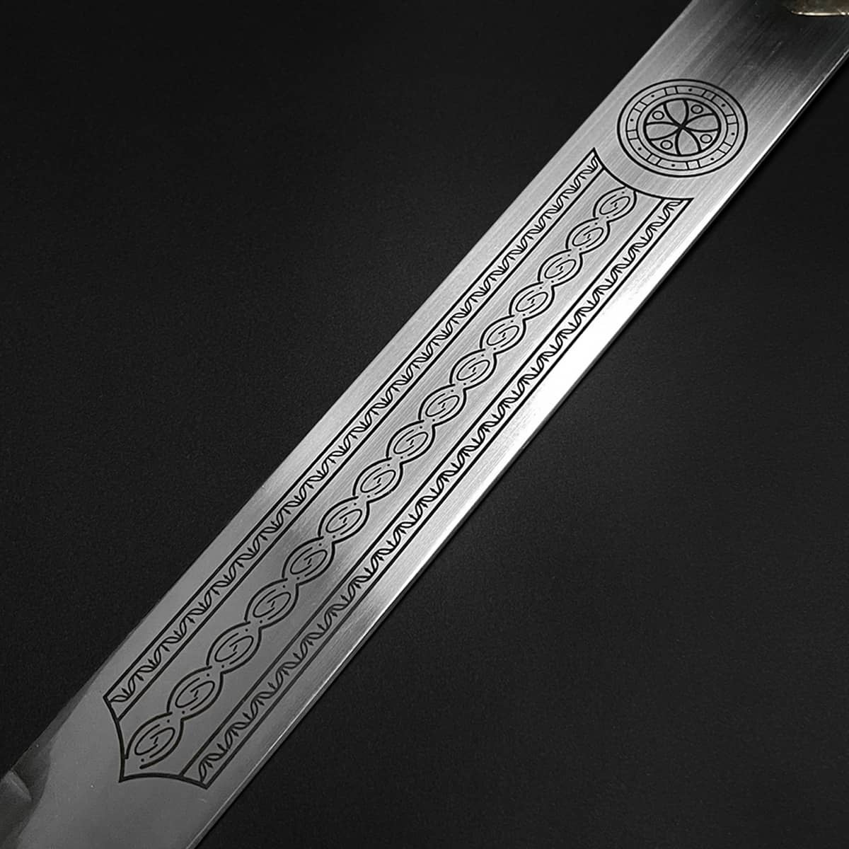 Decorative Excalibur Medieval sword blade with detailed Celtic engravings from Knight Collections